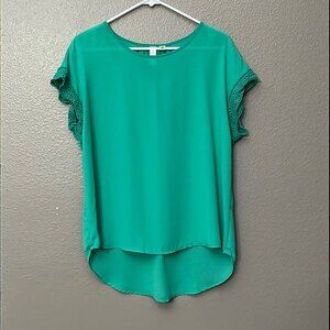 Tacera Lace cap sleeve blouse green Medium top